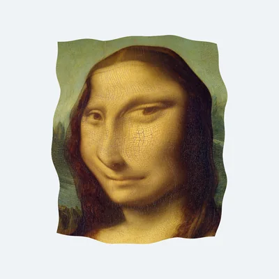 The Mona Lisa, warped as in a funhouse mirror: stands for hallucination; exclude, cannot be corrected